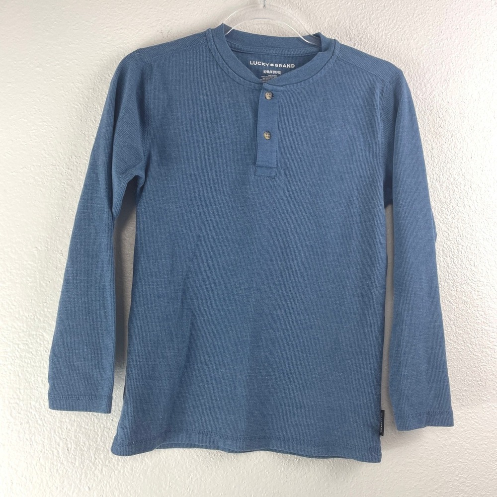 Lucky Brand Boys Blue Waffle Knit Thermal Henley Long Sleeve Shirt Size‎ M 10/12